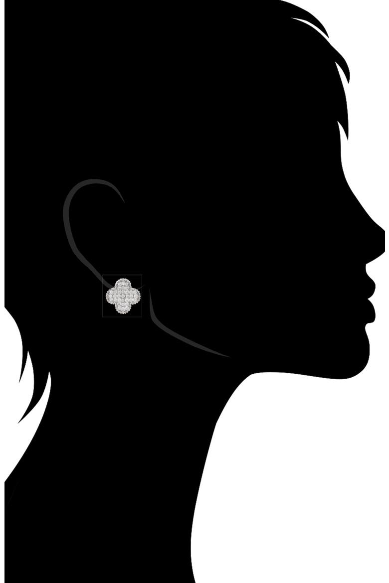 Pavé Cubic Zirconia Clover Stud Earrings, Alternate, color, WHITE RHODIUM