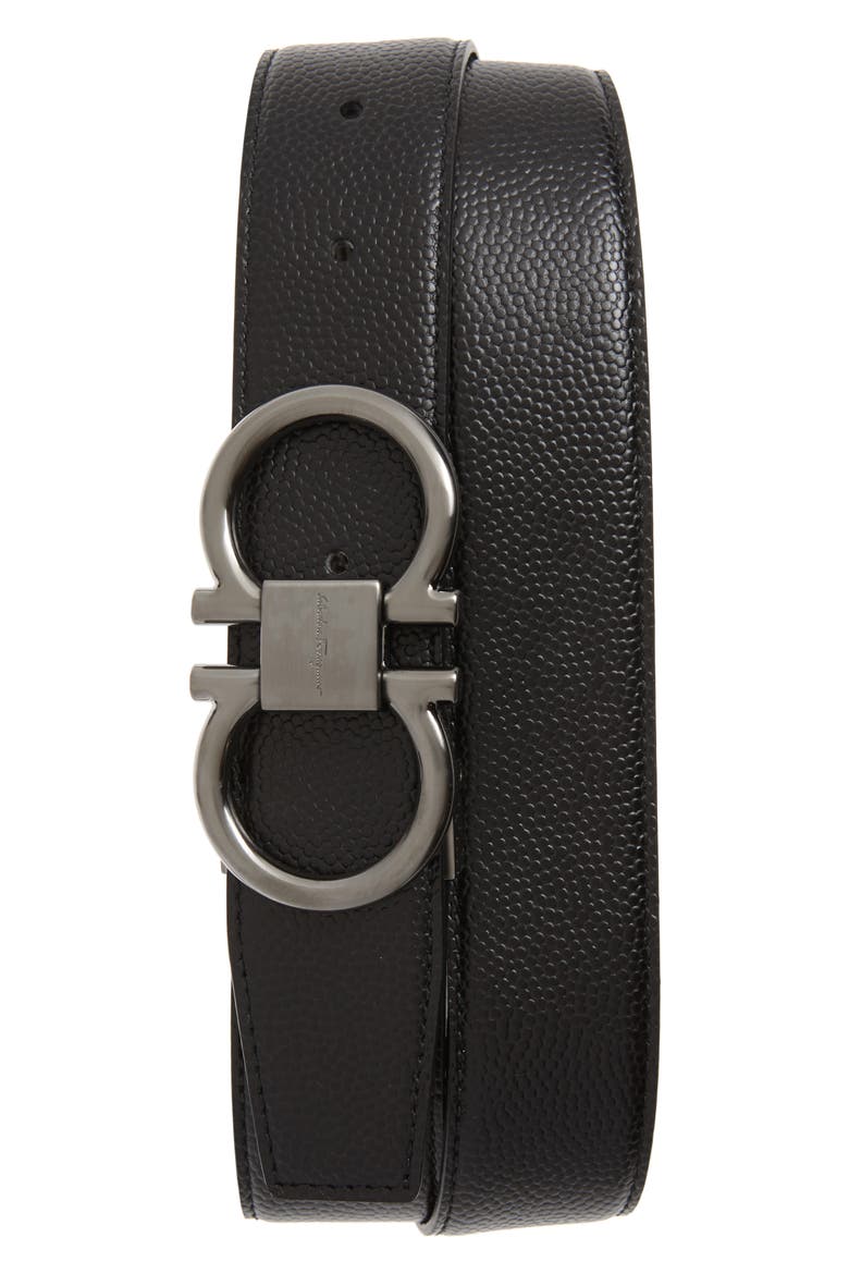 Salvatore Ferragamo Reversible Pebbled Calfskin Belt, Main, color, BLACK/ CHOCOLATE