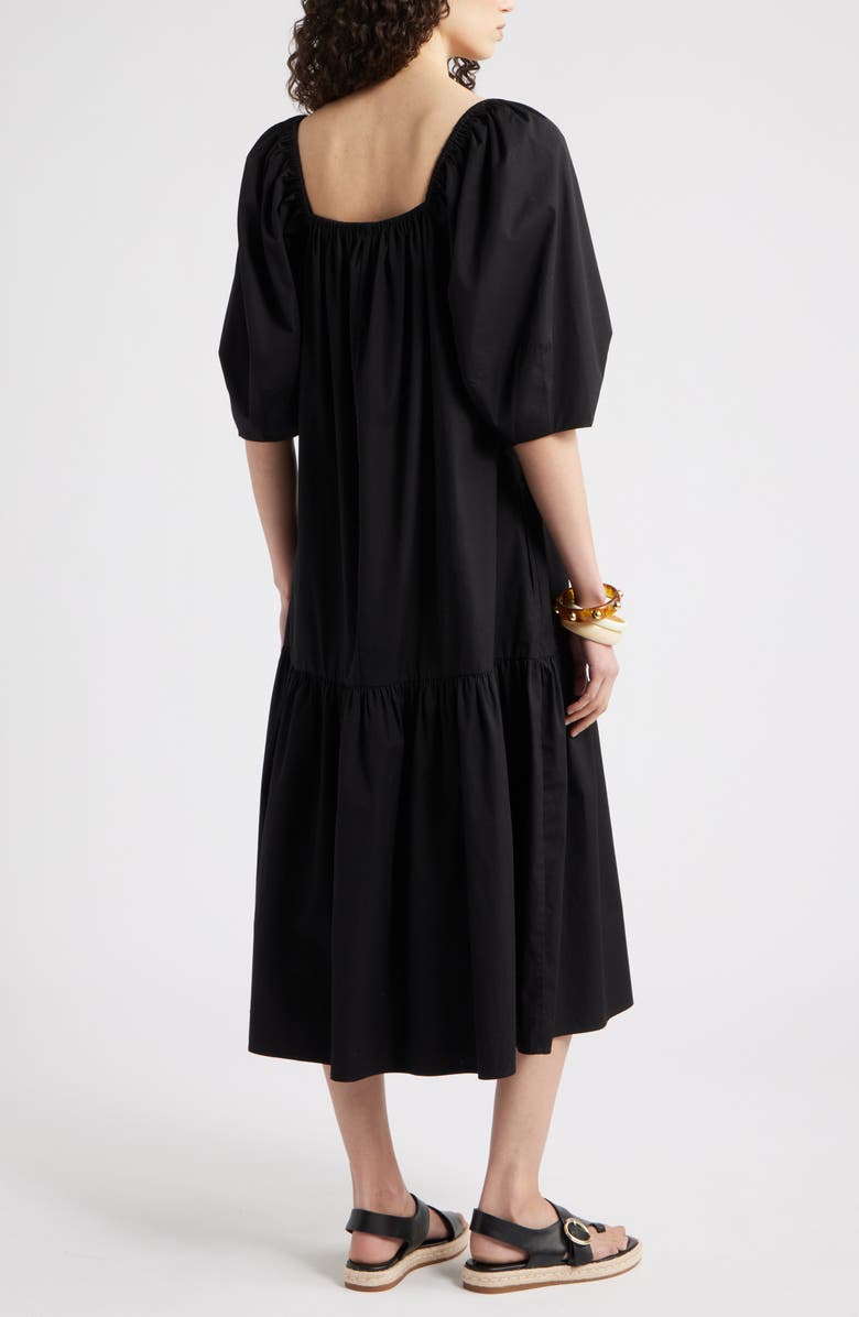 Nordstrom Square Neck Puff Sleeve Cotton Midi Dress, Alternate, color, Black