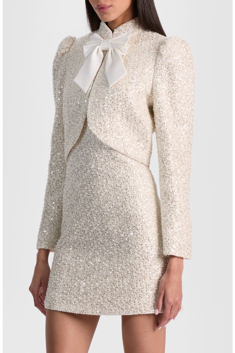 Ilaria Sequin & Bead Embellished Crop Jacket with Bow, Alternate, color, OFF WHITE