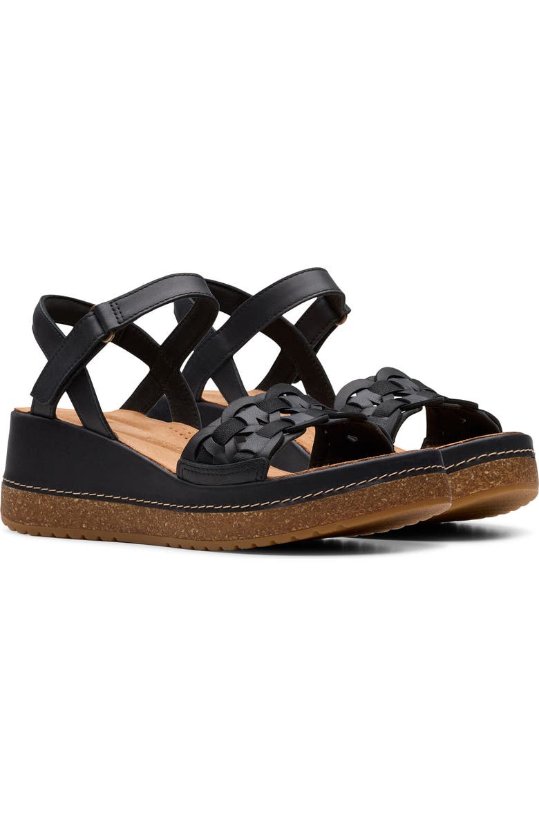 Clarks<sup>®</sup> Kassanda Wedge Sandal, Alternate, color, Black Leather