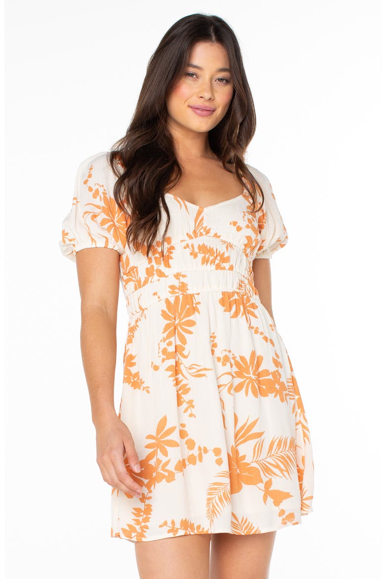 Camellia Floral Crinkled Gauze Minidress, Alternate, color, PAPAYA