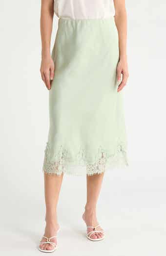 Lace Hem Satin Midi Skirt