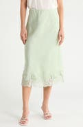 Renee C Lace Hem Satin Midi Skirt