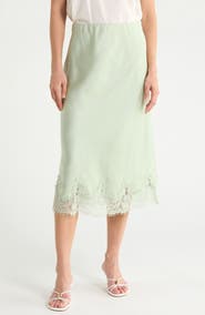 Renee C Lace Hem Satin Midi Skirt