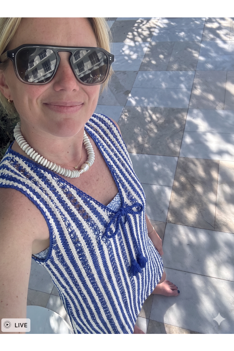 Sorrento Short Crochet Cover-Up, Alternate, color, Azule Blue & White Stripes