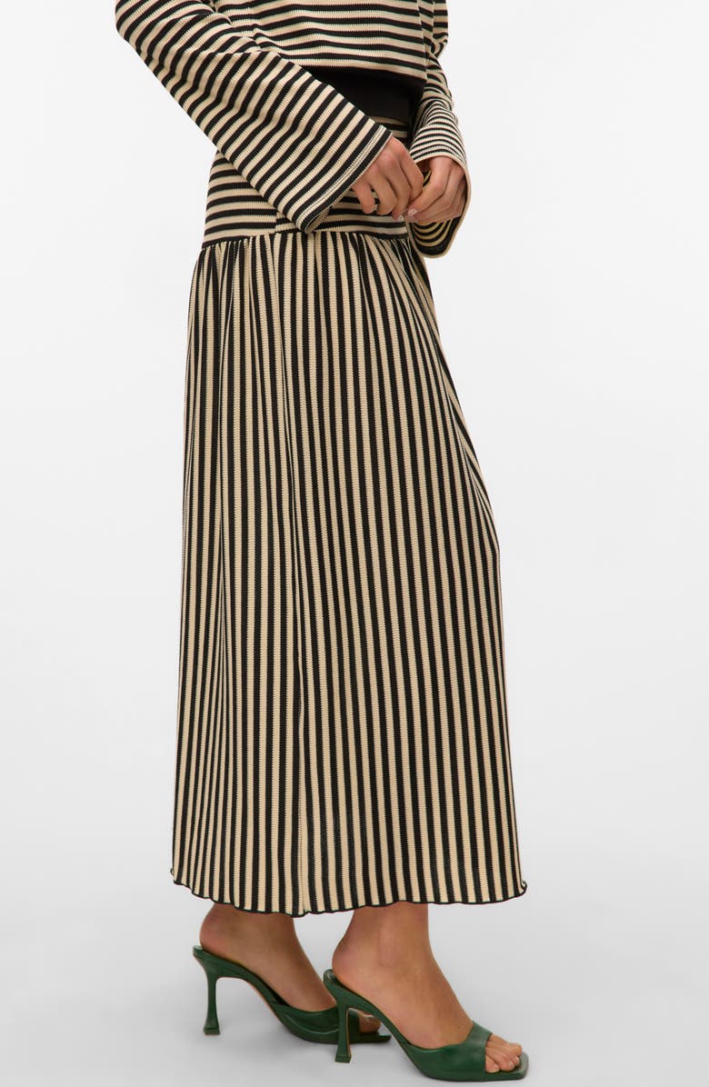 VERO MODA Isabella Stripe Knit Midi Skirt, Alternate, color, Black Stripes Birch