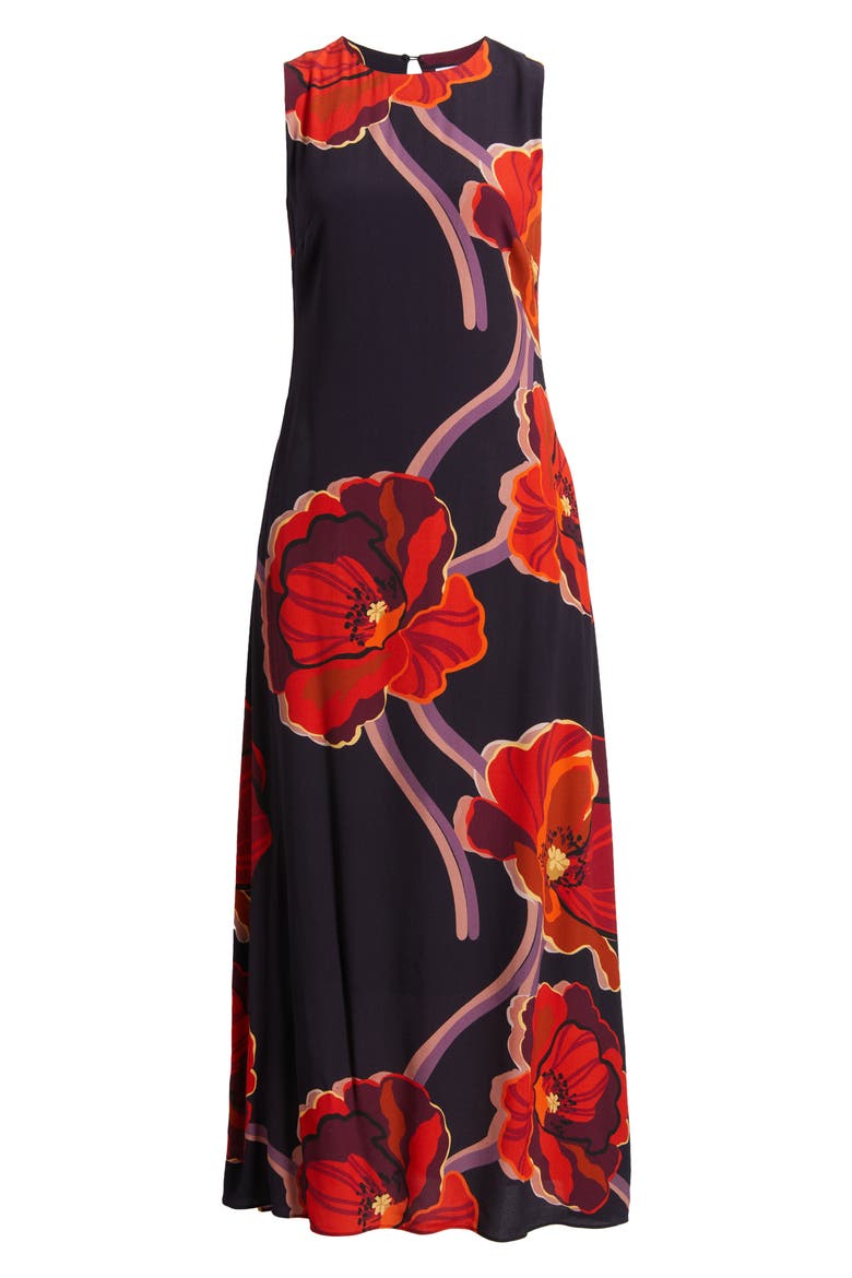 Iris Floral Print Sleeveless Maxi Dress, Alternate, color, BLACK RED