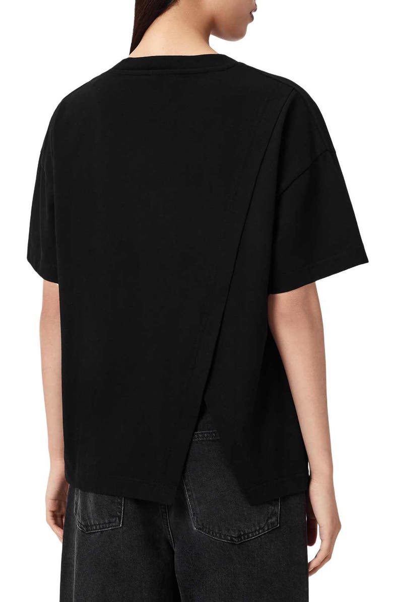 AllSaints Emblem Avri Logo Slit Back Graphic T-Shirt, Alternate, color, Jet Black