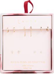 Leith Set of 5 Cubic Zirconia Baguette Stud & Hoop Earrings