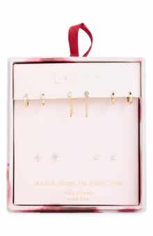 Leith Set of 5 Cubic Zirconia Baguette Stud & Hoop Earrings