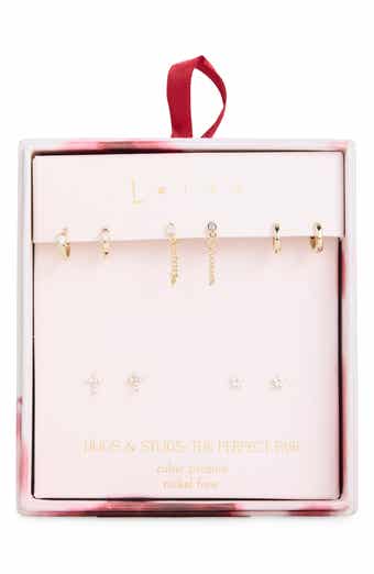 Set of 5 Cubic Zirconia Baguette Stud & Hoop Earrings