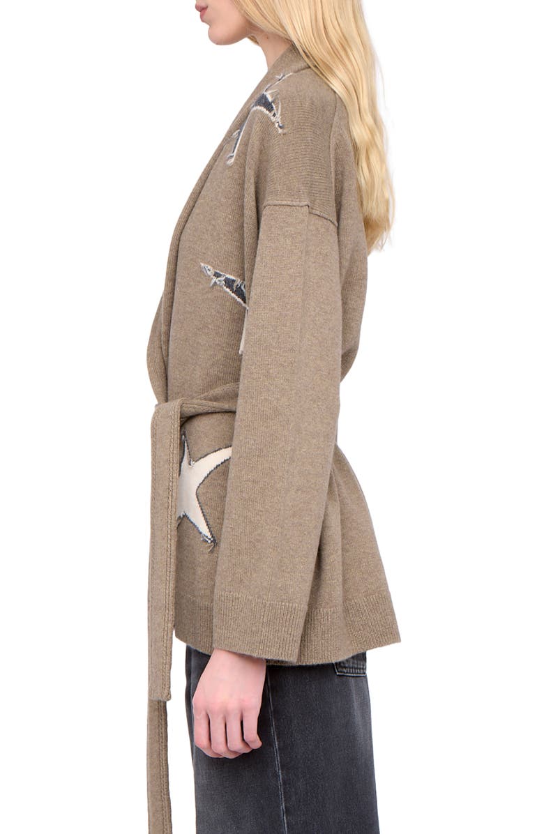 Zadig & Voltaire Outline Stars Merino Wool & Cashmere Cardigan, Alternate, color, Latte