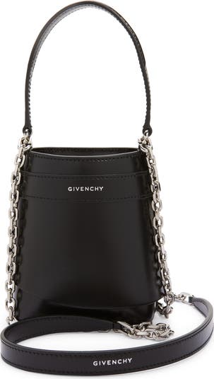 Micro Shark Lock Leather Bucket Bag