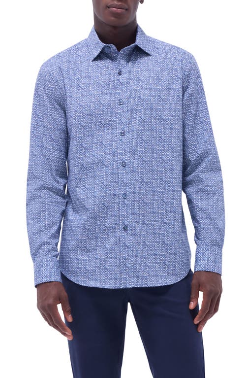 Bugatchi Axel Ogee Print Shaped Fit Stretch Cotton Button-up Shirt In Steel