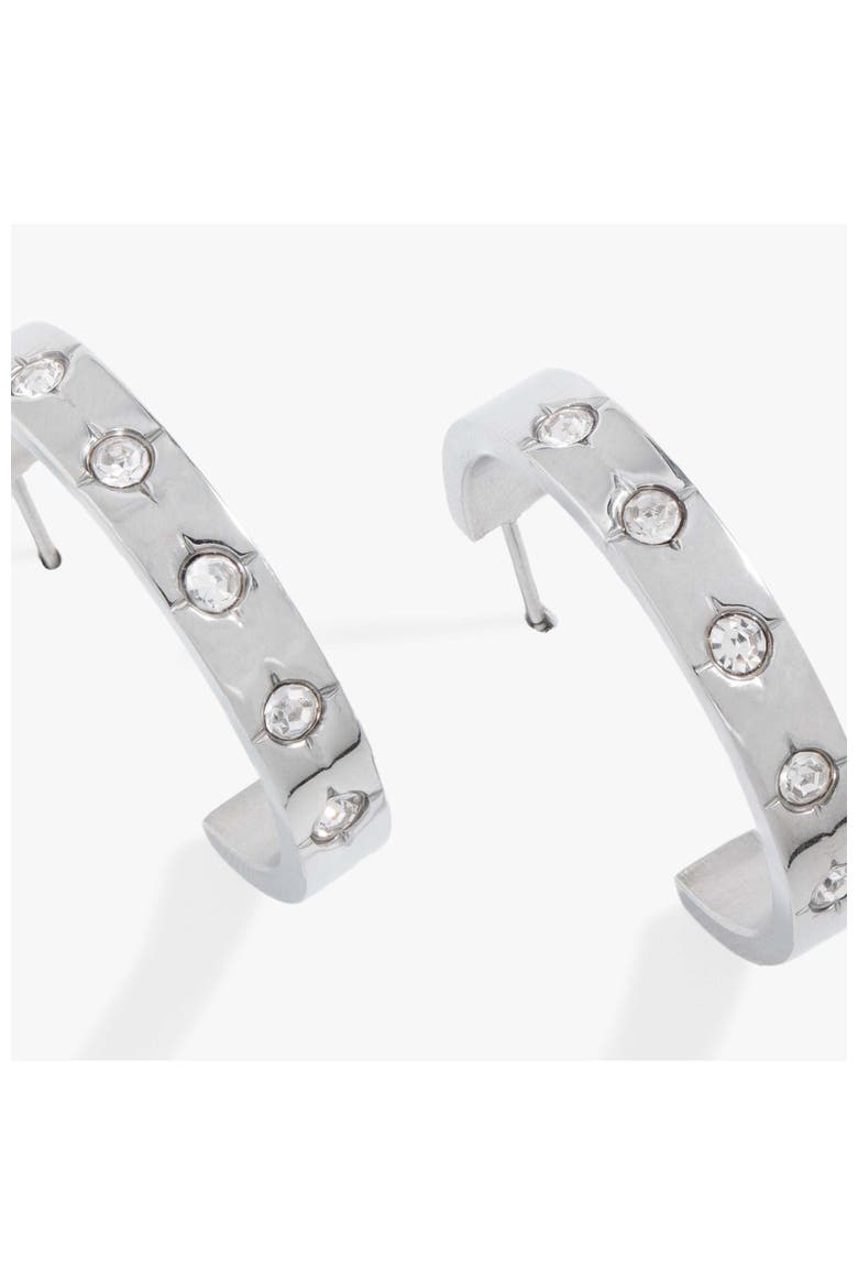 Crystal Accent Hoop Earrings, Alternate, color, Silver