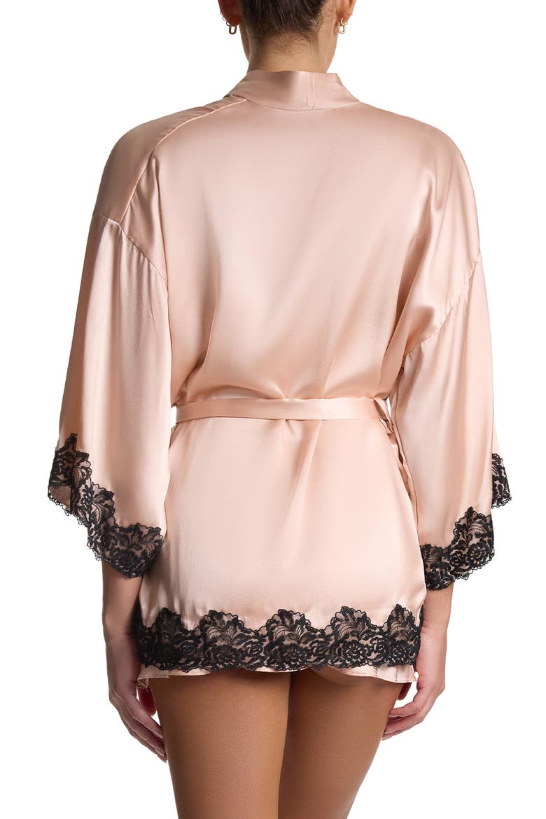 Diane Lace Trim Silk Charmeuse Robe, Alternate, color, LEXI BLUSH/BLACK