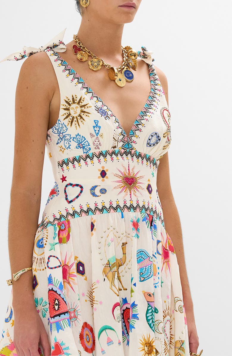 Camilla Living in Colour Tie Shoulder Cotton & Silk Minidress, Alternate, color,