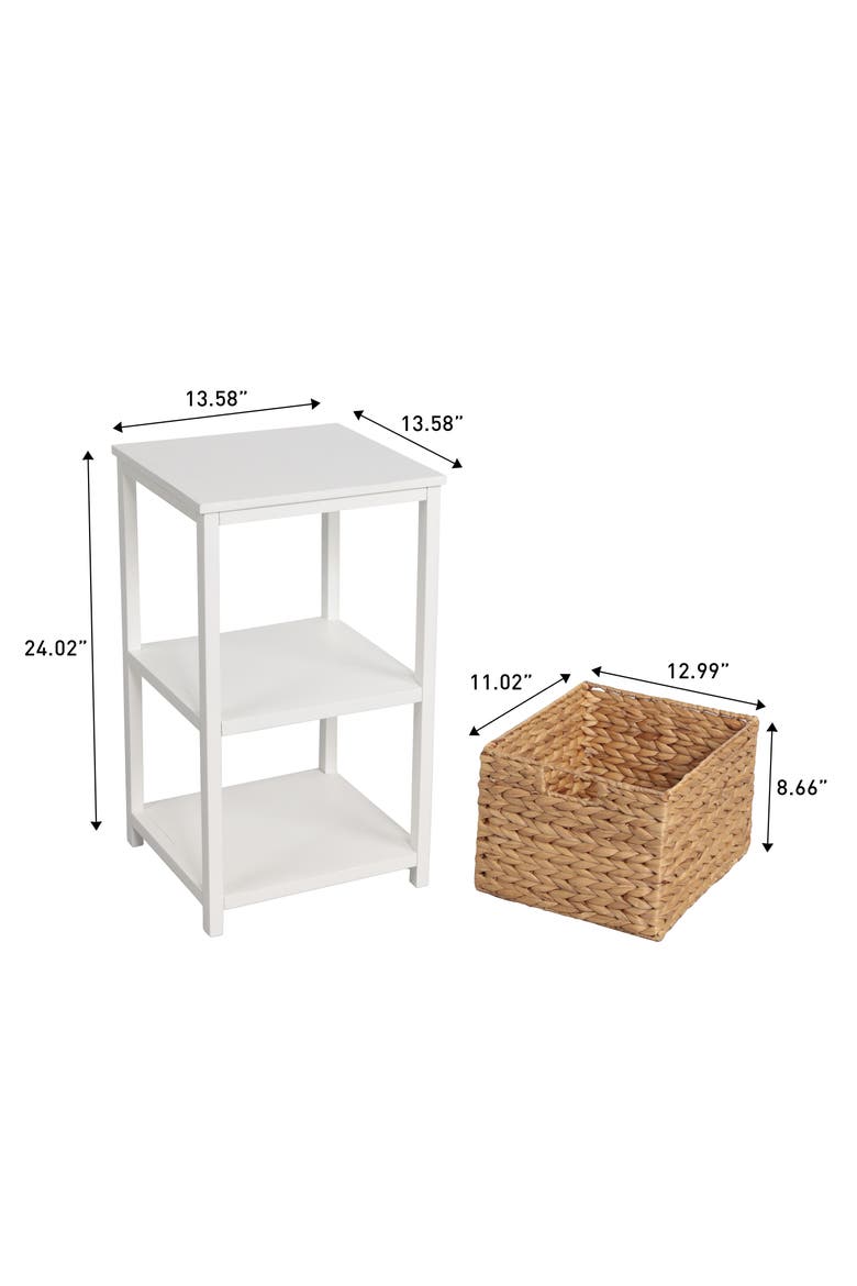 Cohen Coastal Bohemian Handcrafted Acacia Wood 2-Tier Storage Cabinet with 1 Water Hyacinth Woven Basket, Alternate, color, White