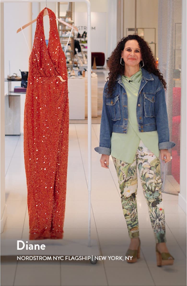 Svetlana Foil Sequin Halter Gown, sales video thumbnail