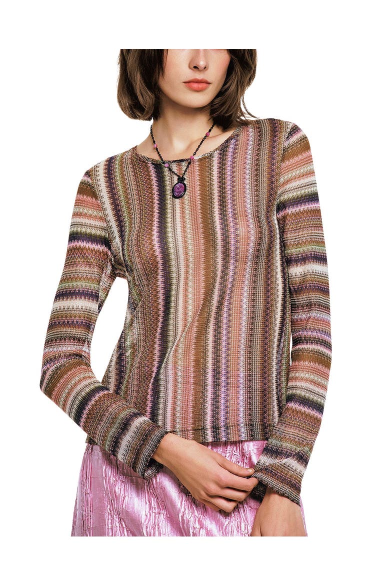 Wavy Chevron Knit Long Sleeve Stripe Top, Main, color, Mauve Multi