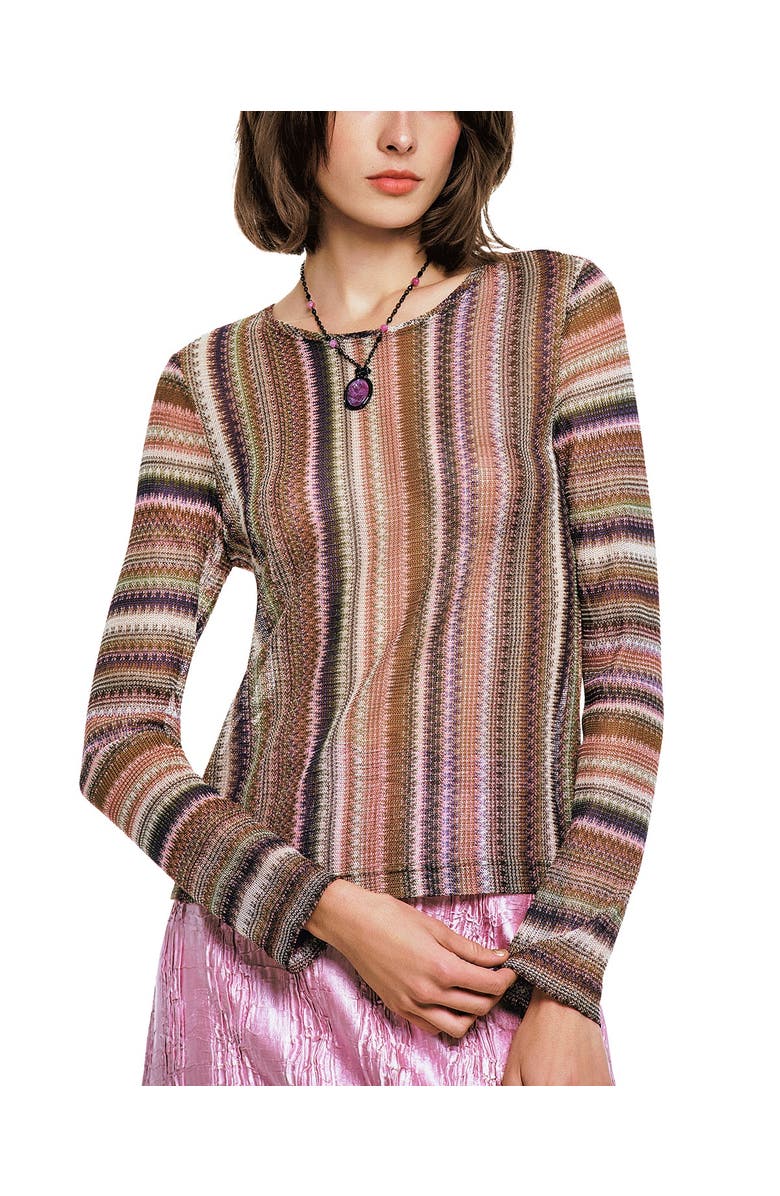 Anna Sui Wavy Chevron Knit Long Sleeve Stripe Top, Main, color, Mauve Multi
