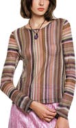 Anna Sui Wavy Chevron Knit Long Sleeve Stripe Top