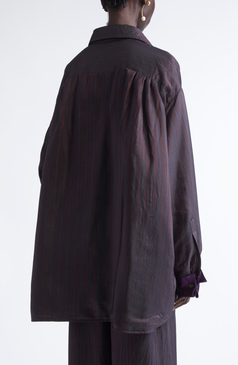 Dries Van Noten Cartan Oversize Padded Stripe Button-Up Shirt with Detachable Cuffs, Alternate, color, Burgundy