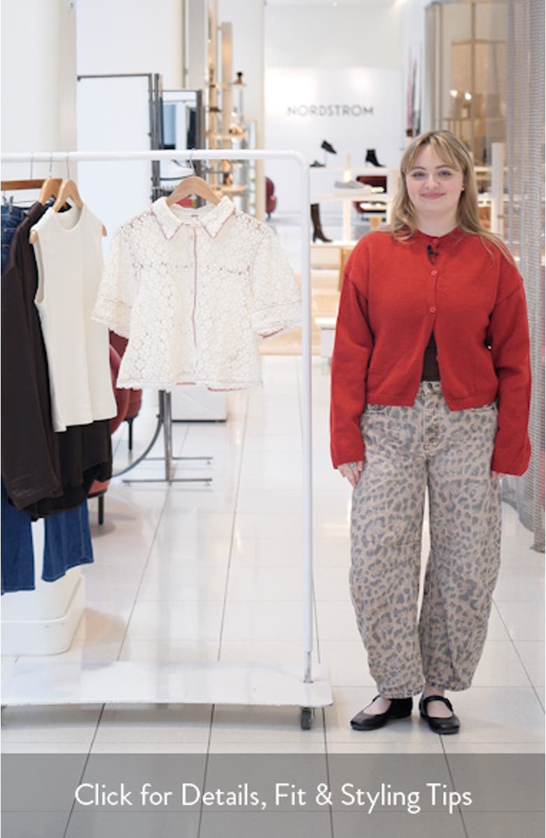 Mannie Floral Lace Button-Up Crop Shirt, sales video thumbnail