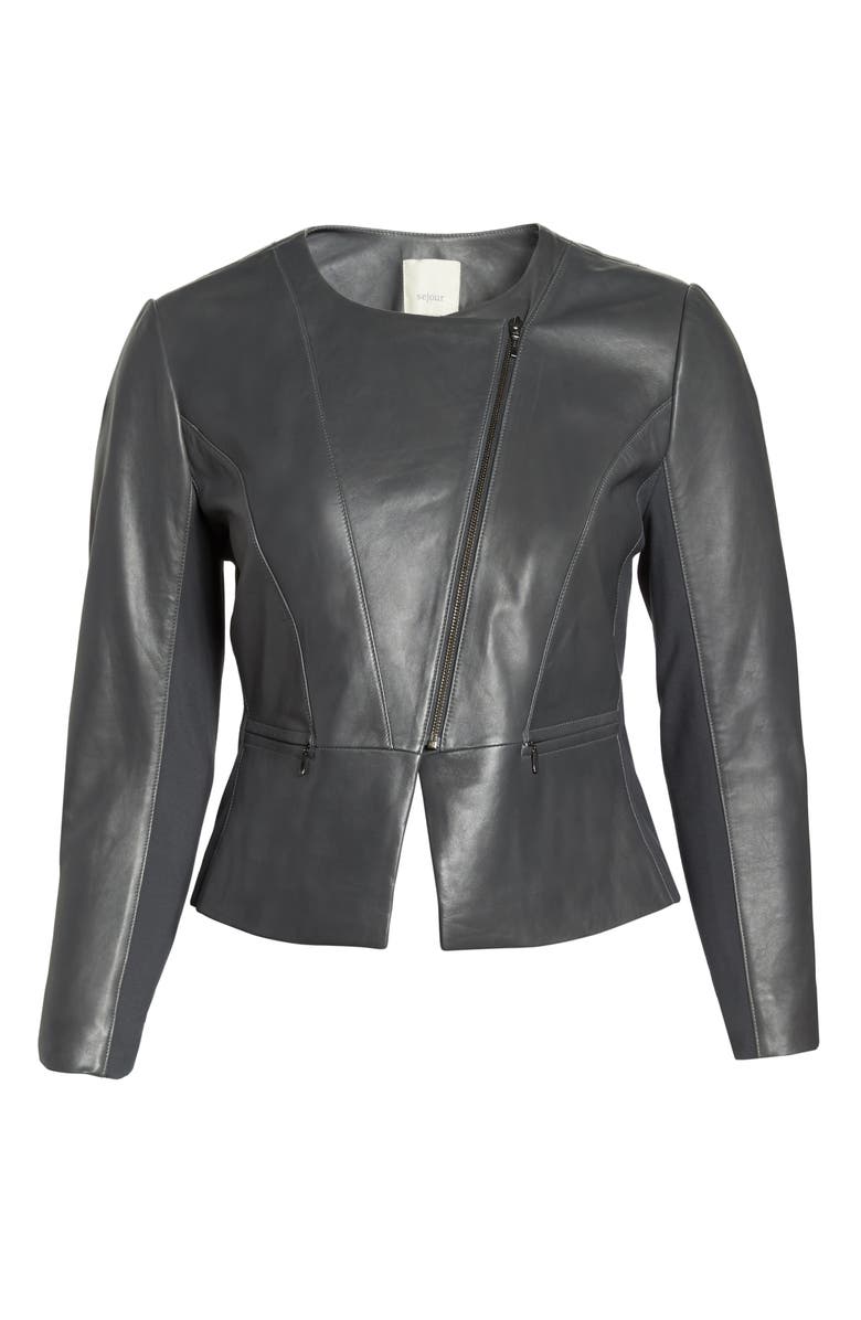 Sejour Leather Collarless Jacket, Alternate, color, 
