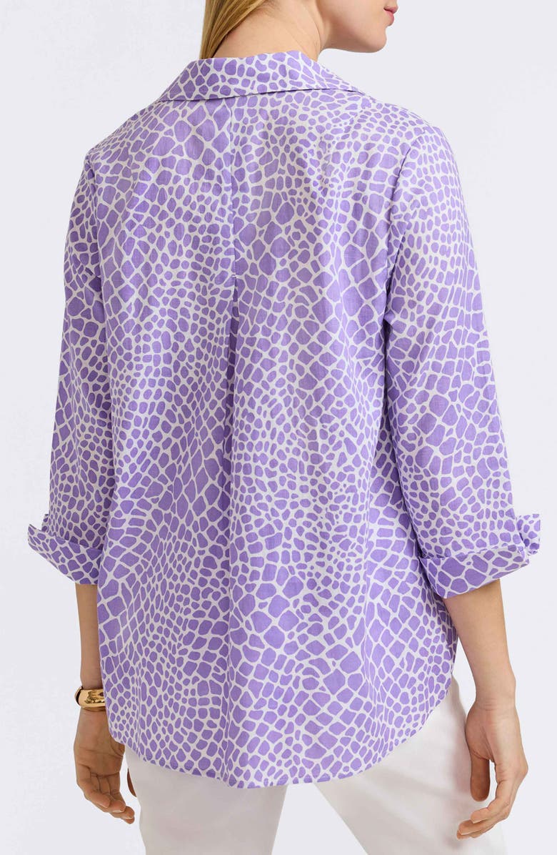 Foxcroft Agnes Print Three-Quarter Sleeve Popover Top, Alternate, color, Amethyst/ White