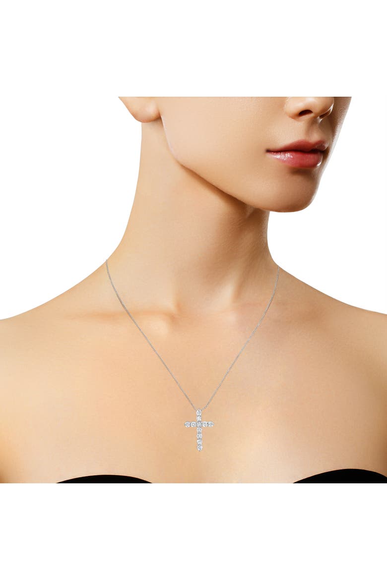Silver 1.0 Cttw Prong Set Diamond Cross 18" Pendant Necklace, Alternate, color, White
