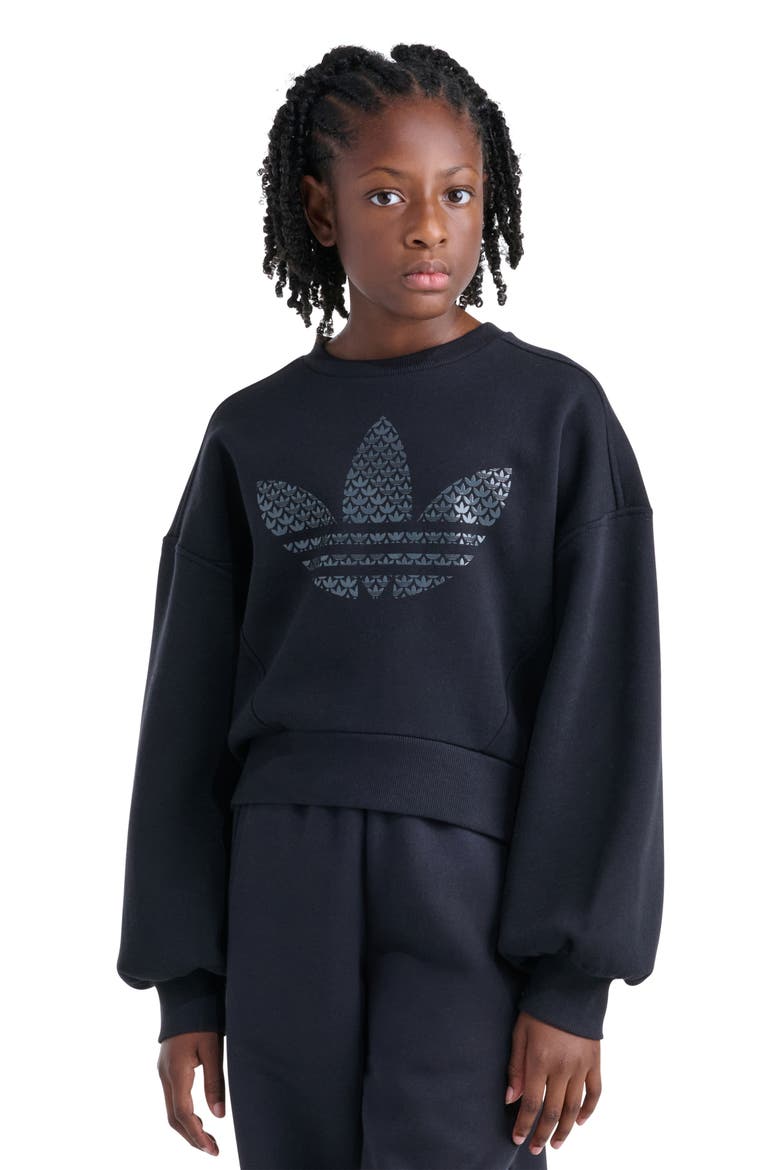 Kids' Trefoil Graphic Sweatshirt, Main, color, BLACK