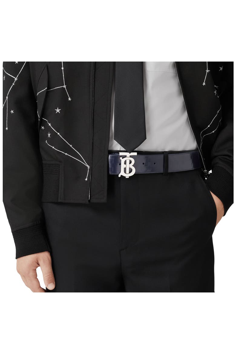 Reversible TB Monogram Check Embossed Leather Belt (Nordstrom Exclusive), Alternate, color, DARK CHARCOAL BLUE