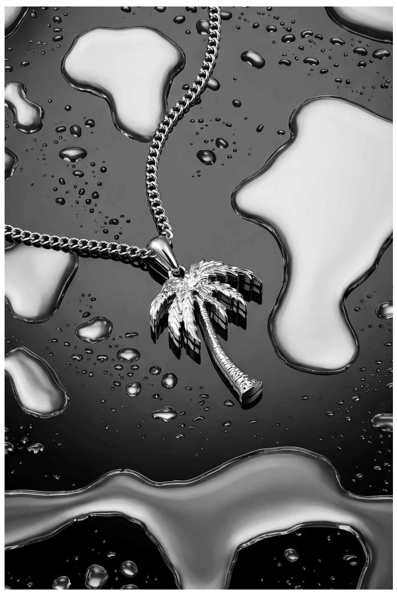 Palm Tree Pendant Necklace, Alternate, color, SILVER