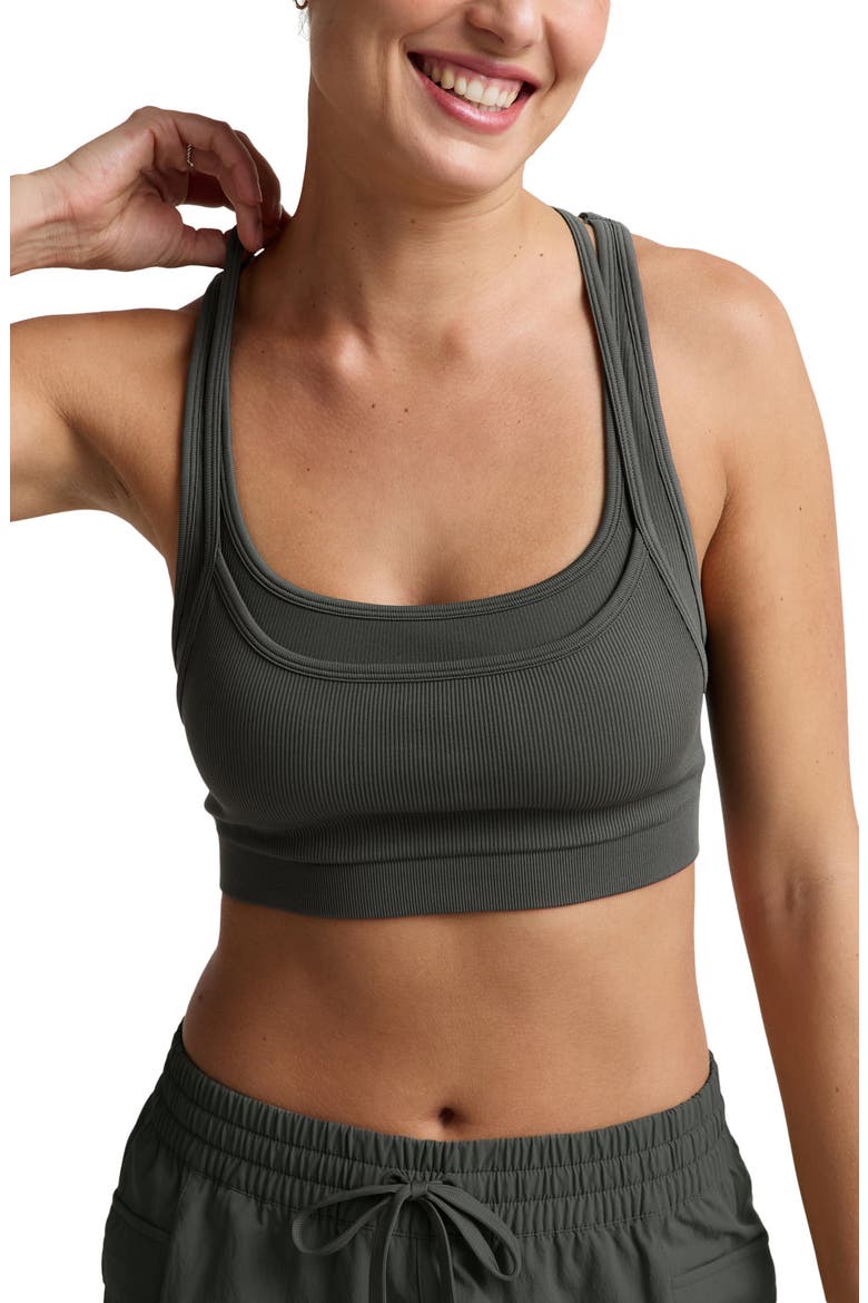 Seamless Moves Layered Sports Bra, Main, color, SLATE GREEN