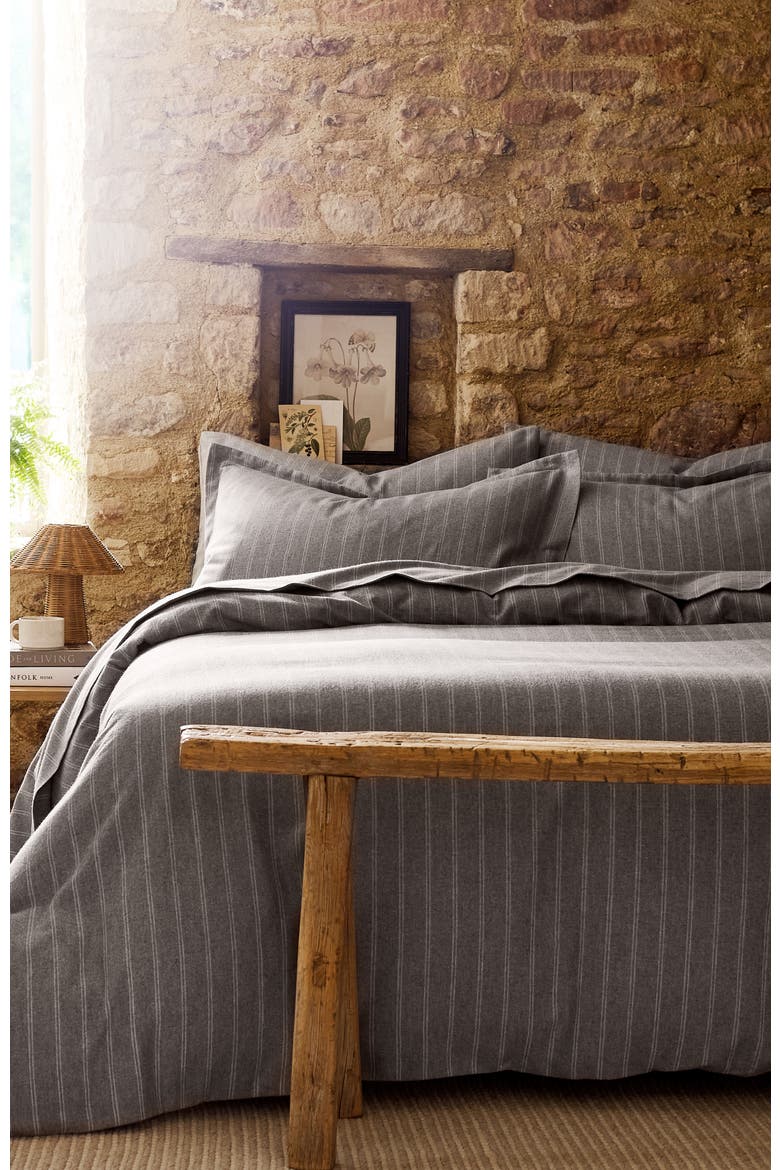 Flannel Stripe Brushed Cotton Duvet Cover Sets, Alternate, color, Silver
