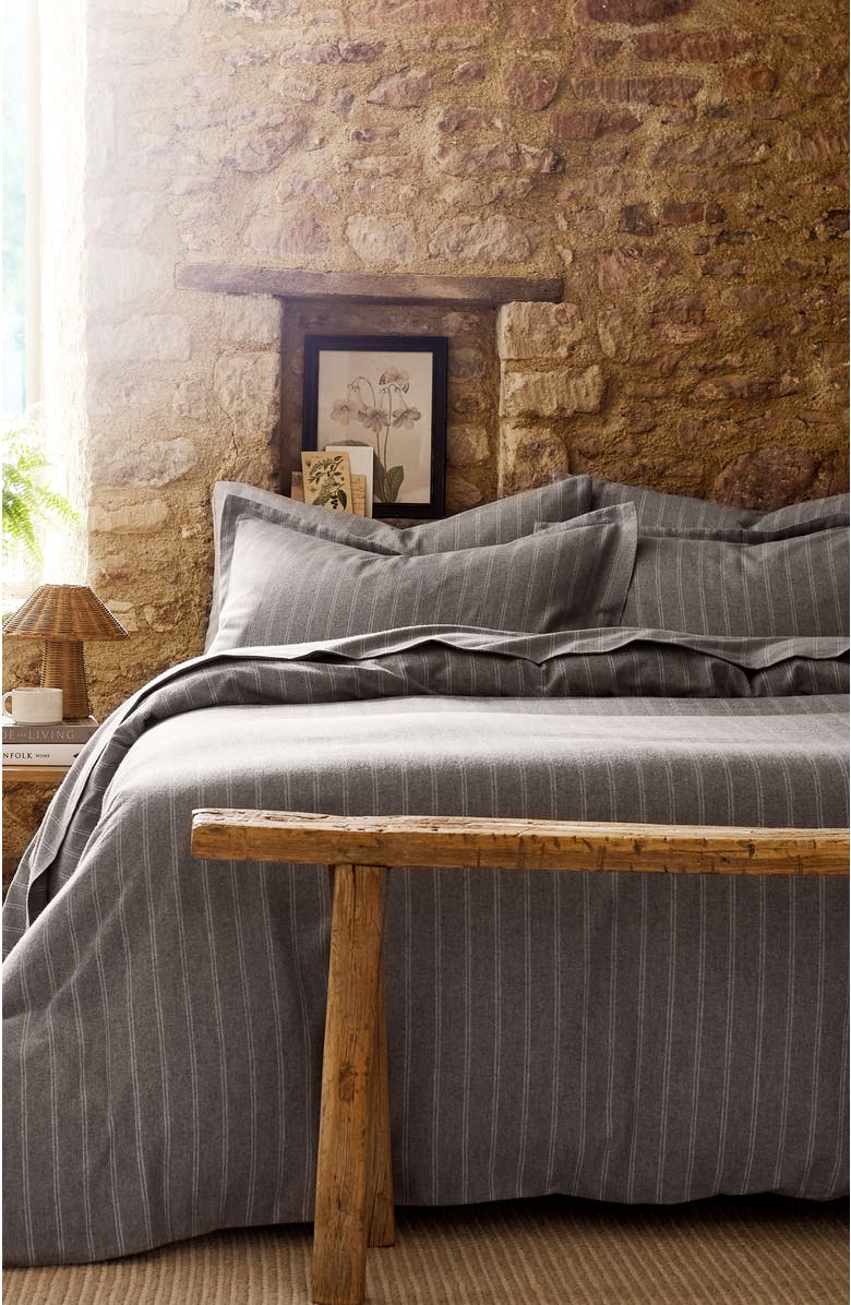 CHRISTY Flannel Stripe Brushed Cotton Duvet Cover Sets, Alternate, color, Silver
