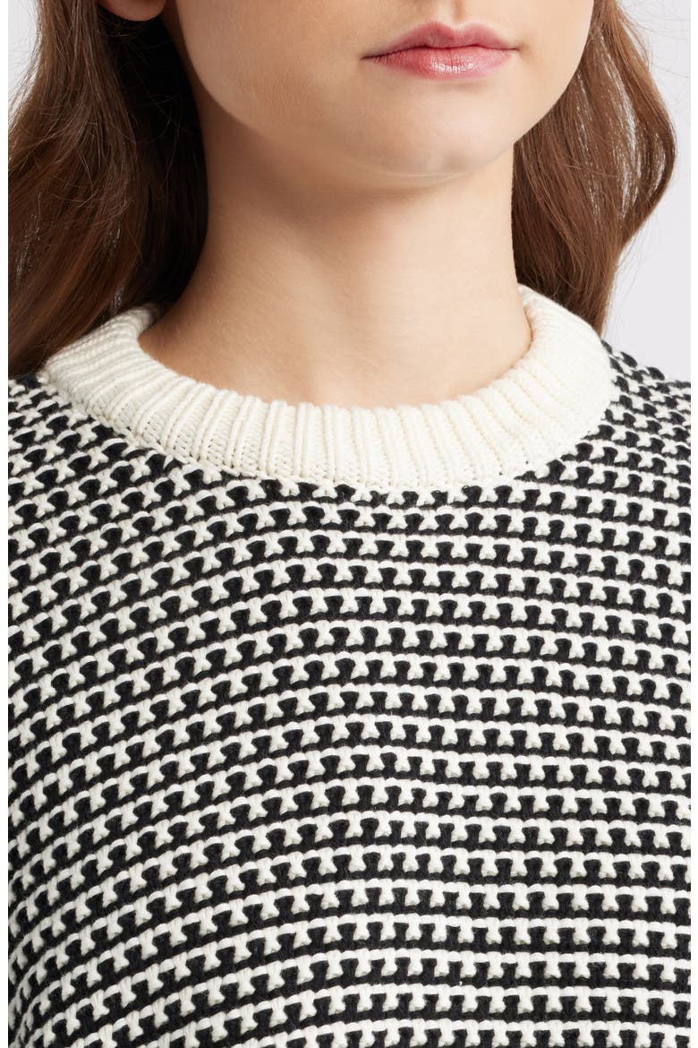 Textured Stitch Cotton Crewneck Sweater, Alternate, color, IVORY/BLACK