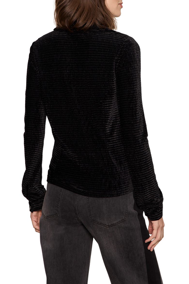 Fitted Textured Stripe Velvet Button-Up Shirt, Alternate, color, BLACK