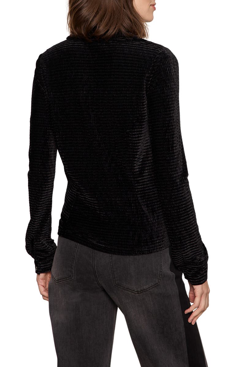 Sanctuary Fitted Textured Stripe Velvet Button-Up Shirt, Alternate, color, Black