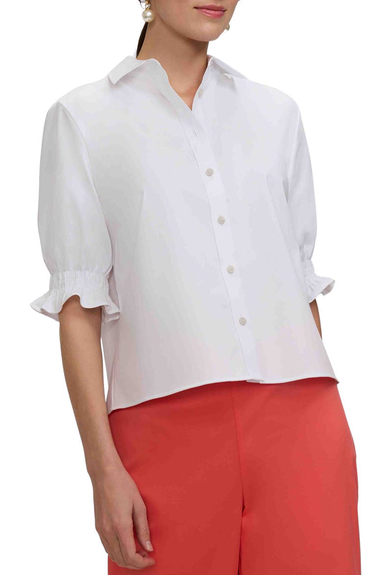 Vivienne Elbow Sleeve Matte Sateen Button-Up Shirt, Main, color, WHITE