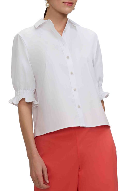 Vivienne Elbow Sleeve Matte Sateen Button-Up Shirt