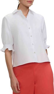 Foxcroft Vivienne Elbow Sleeve Matte Sateen Button-Up Shirt