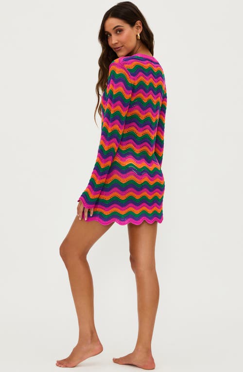 Beach Riot Libbi Long-sleeve Crochet Mini Dress In Sunset Waves