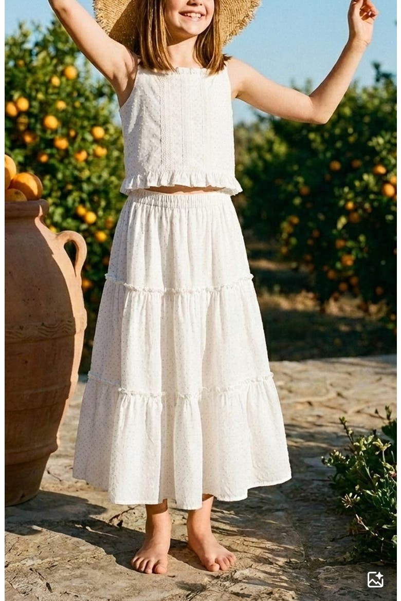 Kids' Polka Dot Tank & Maxi Skirt Set, Alternate, color, WHITE