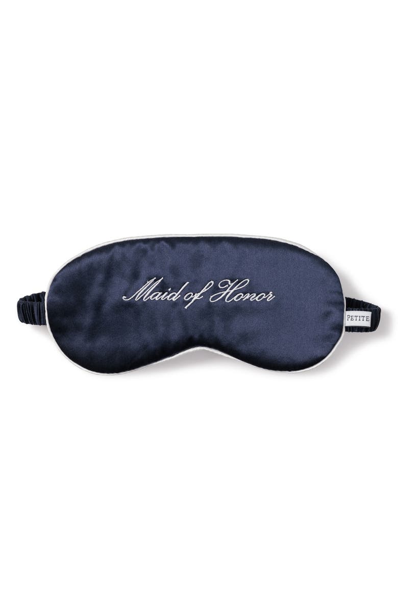 Petite Plume Maid of Honor Embroidered Silk Sleep Mask, Main, color, Navy