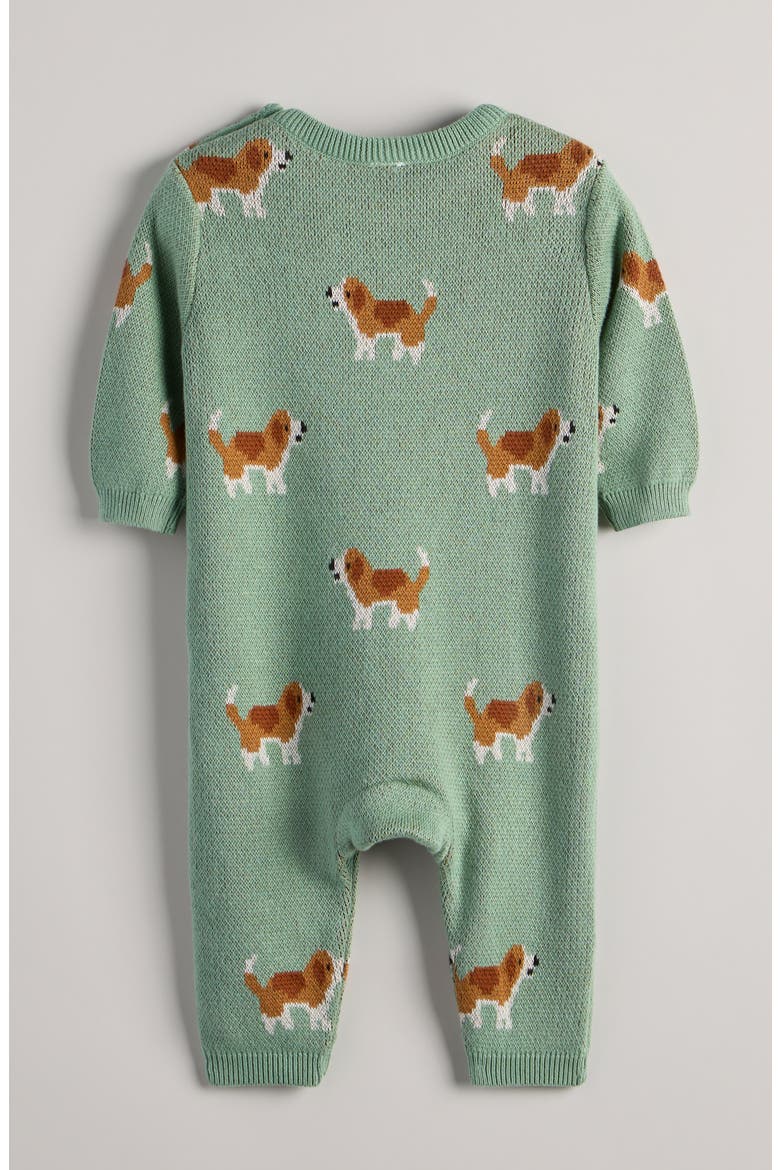 Jacquard Cotton Sweater Romper, Alternate, color, GREEN GRANITE BEAGLES