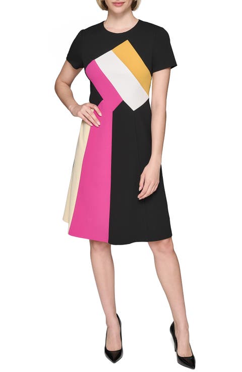 Scuba Crepe Colorblock A-Line Dress