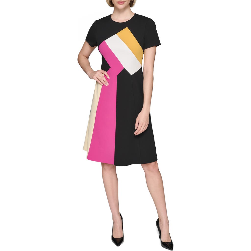 Karl Lagerfeld Paris Scuba Crepe Colorblock A-line Dress In Multi